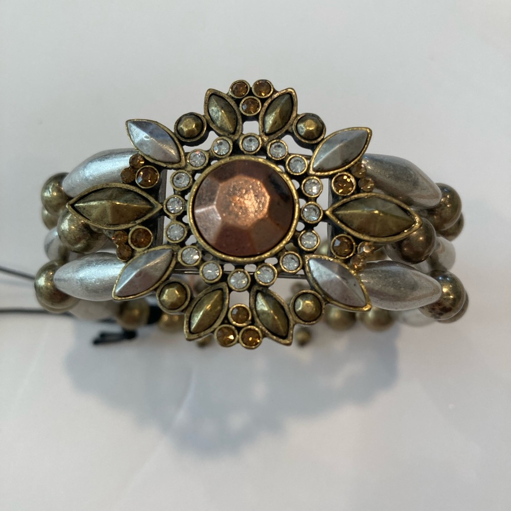 Gold and Silver Floral Cuff Statement Bracelet